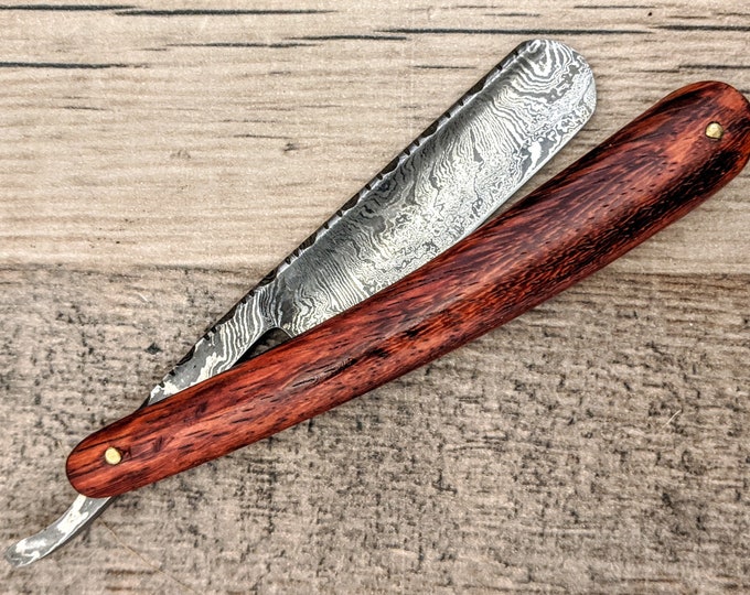 HTR9a Damascus Straight Razor  / Shave / Handmade / Custom / Forged / Paduk Handle / Hand Filed Spine / Utility