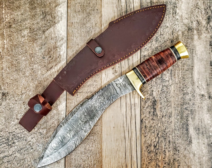 HTB-46 Damascus Kukhri // Kukri // Sherpa // Gurkah // Custom handmade // Rose & Walnut Wood Handle // Full Tang