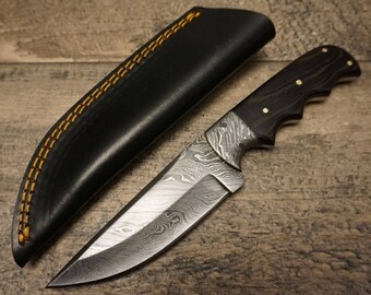 HTS 84w African Wenge Skinner / 3.5" Blade / Hand Crafted and Hand Forged/ Damascus Steel / Fire Pattern