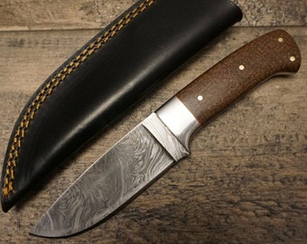 HTS-84 Brown Skinner / 3.5" Blade / Hand Crafted and Hand Forged/ Damascus Steel / Fire Pattern