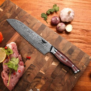 HTC-9 - VG10 Sanmai Stainless Damascus ǁ Santuko 8&quot; Chef Knive ǁ Ergonomic ǁ Professional Chef ǁ Sharp & Holes Edge
