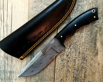 HTS-3 Sweeping Skinner Damascus // Handmade / Custom / Forged  / Curved Micarta Handle/ Survival Tool / Bushcraft / Field / Skinner
