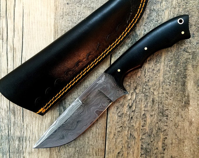 HTS-3 Sweeping Skinner Damascus // Handmade / Custom / Forged  / Curved Micarta Handle/ Survival Tool / Bushcraft / Field / Skinner