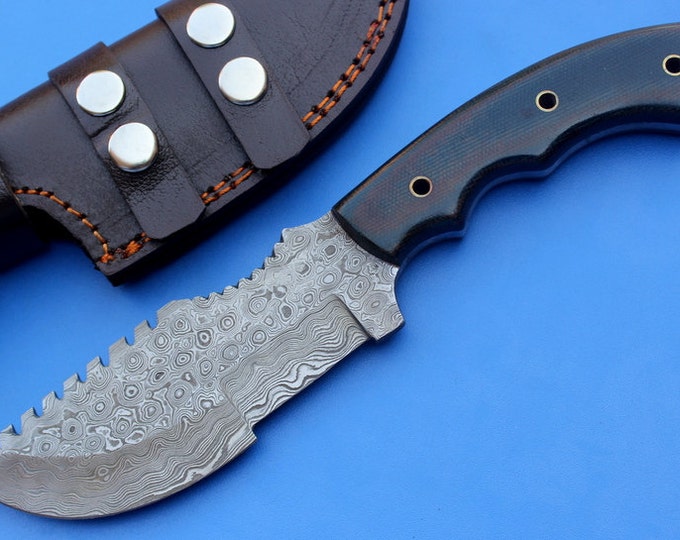 HT-14  Damascus Knife custom handmade Tracker / Micarta handle