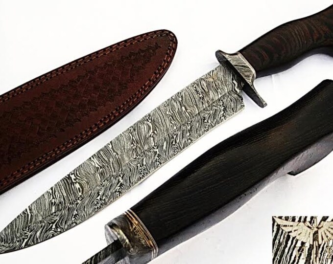 HTS-508  Damascus Knife custom handmade Bowie / WENGE Hardwood Handle / Damascus Fittings