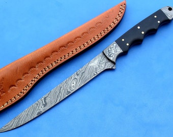 HT-22  Damascus Knife custom handmade Fillet / Boning / Bull Horn Handle / Fishing / Kitchen