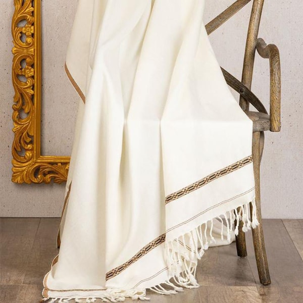 Kashmiri Wool Men's Shawl White