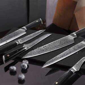 HTC-17 VG10 Damascus Knife set Bamboo Box Stainless Damascus Professional Chef Knife Set Quality image 5