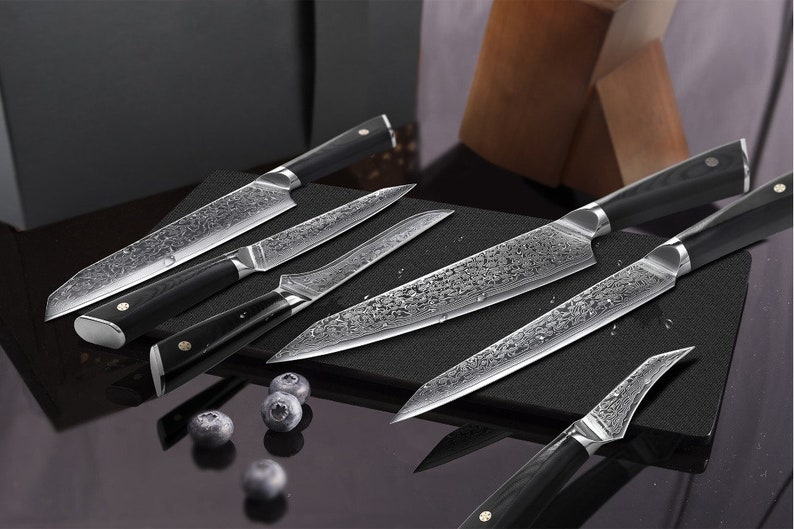 HTC-17 VG10 Damascus Knife set Bamboo Box Stainless Damascus Professional Chef Knife Set Quality image 5