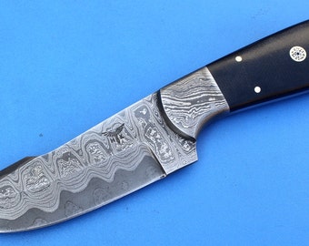 HT-32  Damascus Knife custom handmade Skinner  / Micarta / Sanmai Pattern / Great Quality / Camping / Hunting game