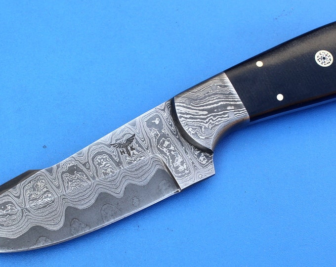 HT-32  Damascus Knife custom handmade Skinner  / Micarta / Sanmai Pattern / Great Quality / Camping / Hunting game