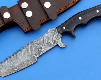 HTK-76 Damascus Knife custom handmade Sanmai Skinner / Ram Horn handle —  HomeTown Knives