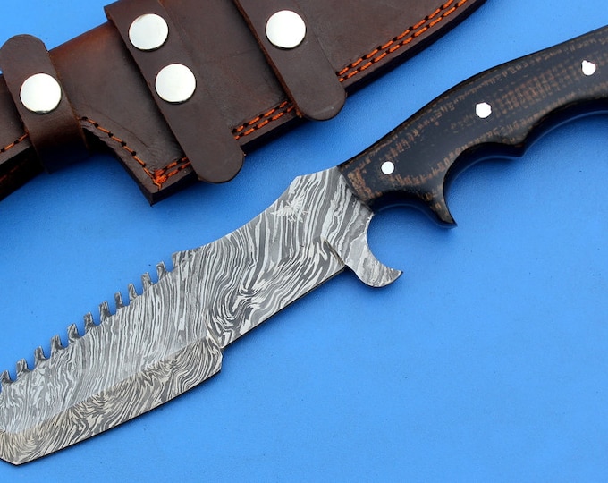 HomeTown Knives | HTK-186  Damascus Knife custom handmade Tanto Tracker