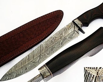 HTS-507  Damascus Knife custom handmade Bowie / WENGE Hardwood Handle / Damascus Fittings