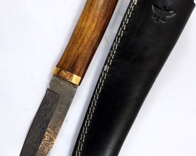 HTN-11 Damascus Sanmai Rev Tanto Knife / Reverse Tanto / Handmade / Tactical / Forged / Walnut / Full tang / Navy / Army / USA