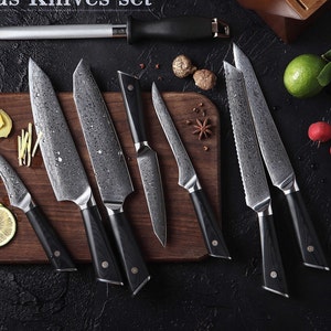 HTC-17 VG10 Damascus Knife set Bamboo Box Stainless Damascus Professional Chef Knife Set Quality image 1