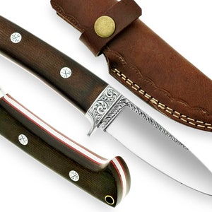 HOMETOWN KNIVES HTSE-34 Hand Engraved Knife/ Skinner / Hunting / Camping / Hand Made / Custom /Rose Wood Handle / 440C Steel