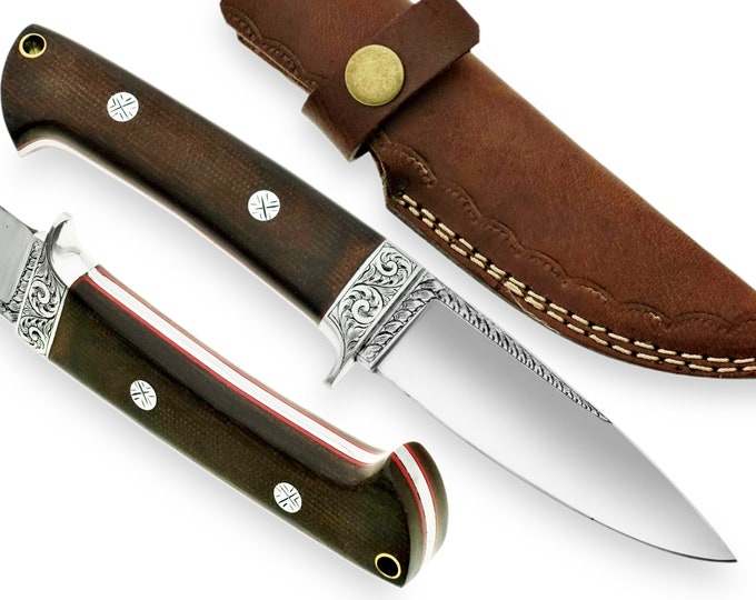 HOMETOWN KNIVES HTSE-34 Hand Engraved Knife/ Skinner / Hunting / Camping / Hand Made / Custom /Rose Wood Handle / 440C Steel