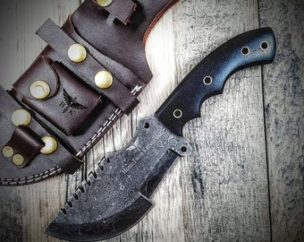 HTS-2 Wide SANMAI Damascus Tracker Blk / Handmade / Custom / Forged  / High Polished / Micarta handle/ Survival Tool / Bushcraft / Field