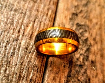 HTRNG3 - Damascus Ring :  Embedded Damascus Liner in  - Dome Style