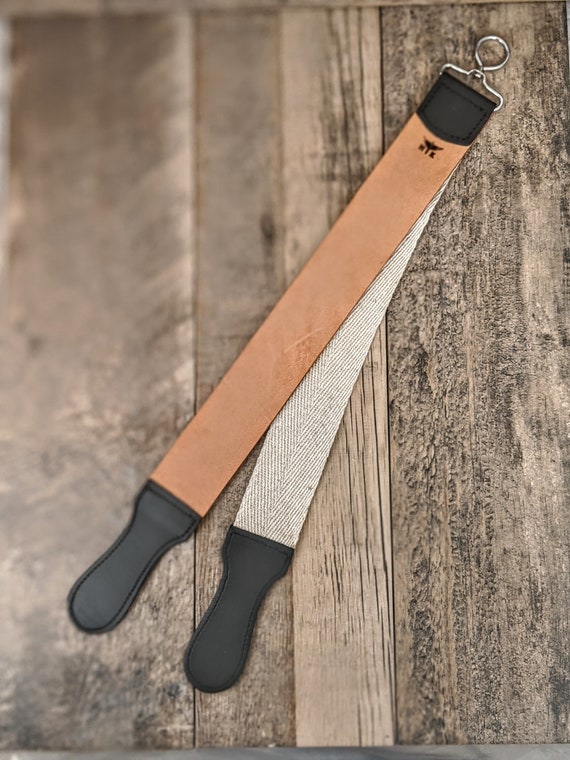 Leather Strop (rough both sides) for knife, razor or tool sharpening (3  wide) with solid oak