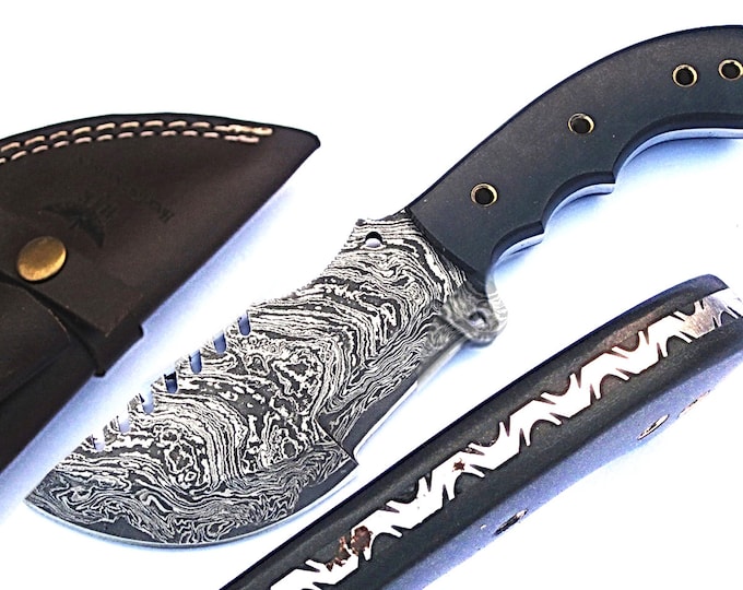HTS-50 Damascus knife / Tracker / Hand Made / Custom / Forged Damascus / Black Micarta handle/ Survival Tool / Bushcraft / Fiel