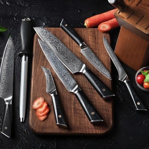 HTC-17 VG10 Damascus Knife set Bamboo Box Stainless Damascus Professional Chef Knife Set Quality image 6