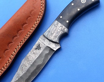 HT-35  Damascus Knife custom handmade Skinner Knife / Micarta / Sanmai Pattern / Great Quality / Camping / Hunting game