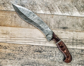 HTB-45 Damascus Kukhri // Sherpa // Gurkah // Custom handmade // Rose & Walnut Wood Handle // Full Tang