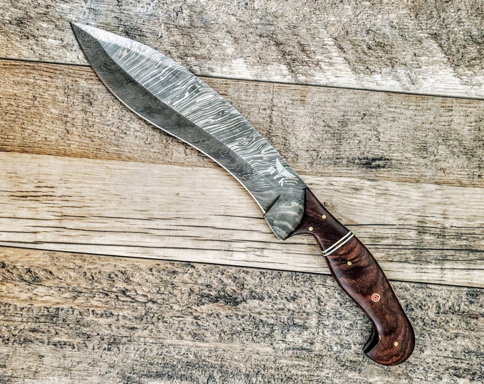 HTB-45 Damascus Kukhri // Sherpa // Gurkah // Custom handmade // Rose & Walnut Wood Handle // Full Tang