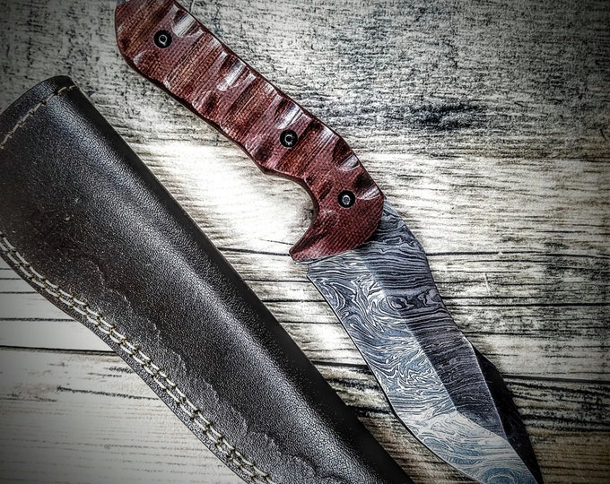 HTS-4 Damascus  Knife/ Tanto Skinner / Hunting / Camping / Hand Made / Custom / Micarta Handle