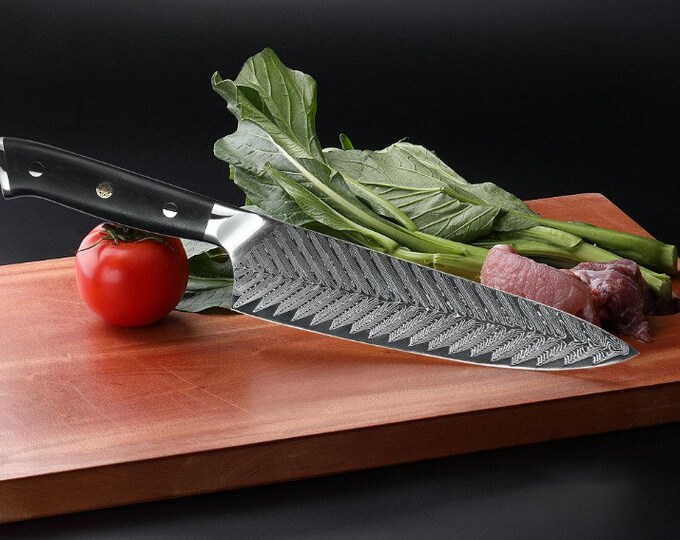 HTC-16 - VG10 Sanmai Stainless Arrow Damascus ǁ  8" Chef Knive ǁ Ergonomic ǁ Professional Chef ǁ Sharp Edge