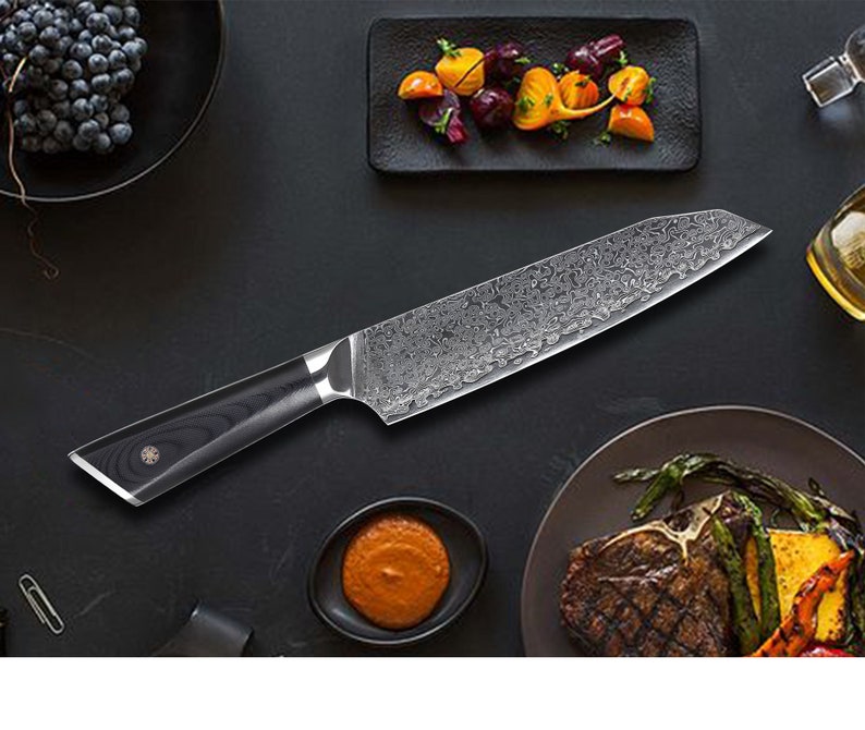 HTC-17 VG10 Damascus Knife set Bamboo Box Stainless Damascus Professional Chef Knife Set Quality image 2