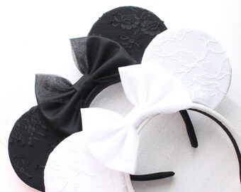 Black and White Lace Mouse Ears, Lace Mouse Ears, Mouse Ears