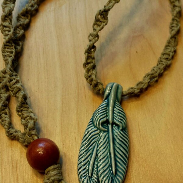 Feather Pendant Hemp Wrap Necklace