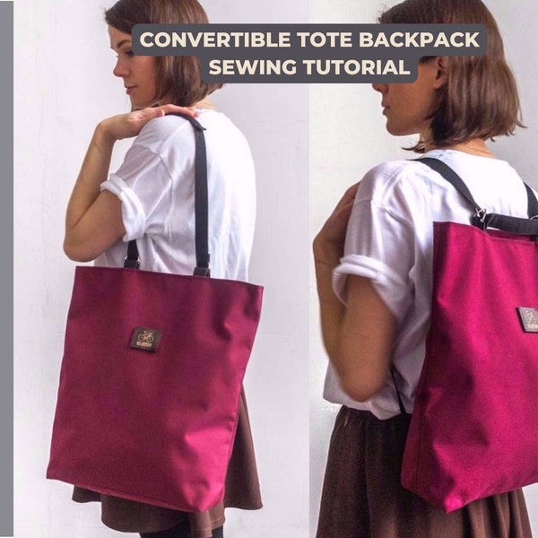 Tote bag convertible backpack pattern pdf sewing tutorial