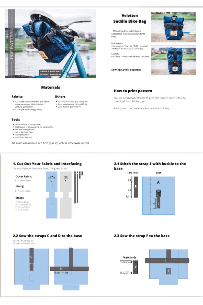 Saddle Bike Bag PDF Pattern and Sewing Tutorial Etsy