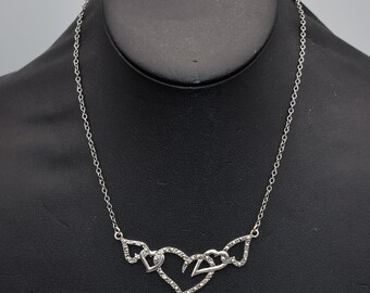 80's sterling marcasite interlocking hearts bib, 925 silver pyrite sweetheart choker necklace