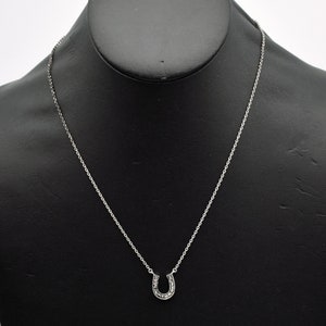 80's sterling marcasite horseshoe affixed pendant, minimalist FAS 925 silver pyrite good luck necklace image 4