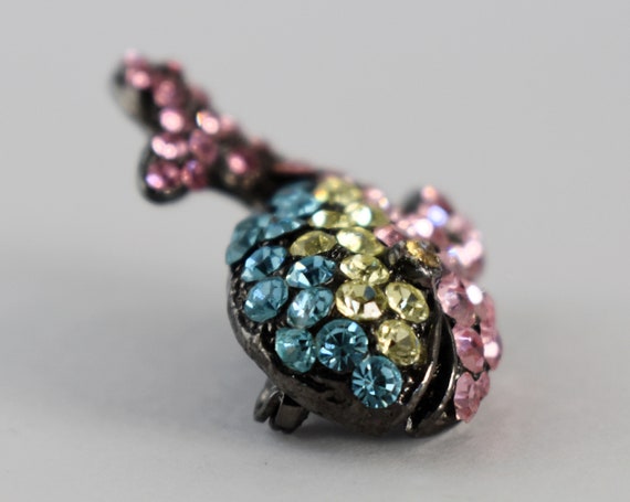 60's gunmetal rhinestone smiling whale brooch, wh… - image 3