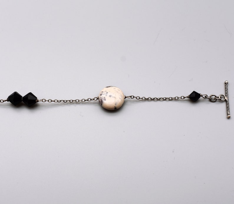 Mod 70's sterling rhodonite black crystal choker, edgy 925 silver bicones square & round discs necklace image 8