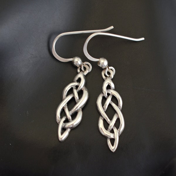 90's Sea Gems 925 silver Celtic knot dangles, elongated SG sterling mystic twisted ribbon earrings