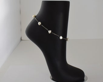 Minimalist 70's sterling pearls mermaid anklet, Italy 925 silver freshwater pearls ankle bracelet