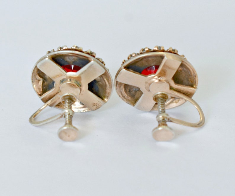 30s Art Deco sterling vermeil rhinestone screw backs, Gatsby 925 silver crystal bling earrings image 6
