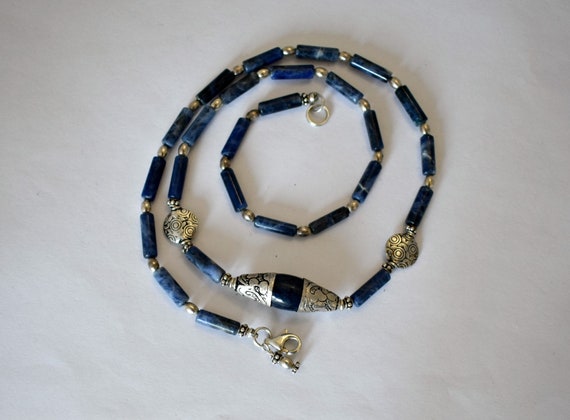 70's sterling sodalite mystic tribal necklace, bl… - image 6