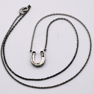 80's sterling marcasite horseshoe affixed pendant, minimalist FAS 925 silver pyrite good luck necklace image 9