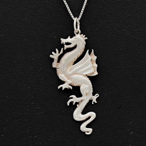 80's sterling winged dragon pendant, edgy 925 silver coatl box chain rocker necklace image 10