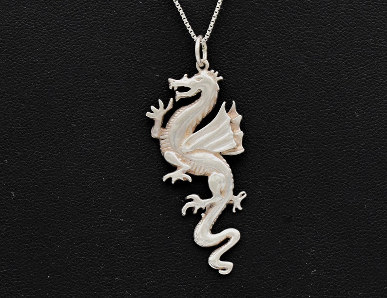 80's sterling winged dragon pendant, edgy 925 silver coatl box chain rocker necklace image 10