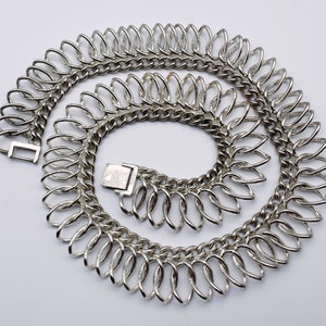 60's Egyptian Revival wide silver tone choker, abstract industrial curved metal statement necklace image 4