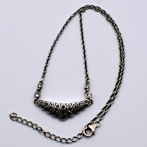 80's Art Deco style sterling & crystal bib, abstract 925 silver scalloped triangle necklace image 9